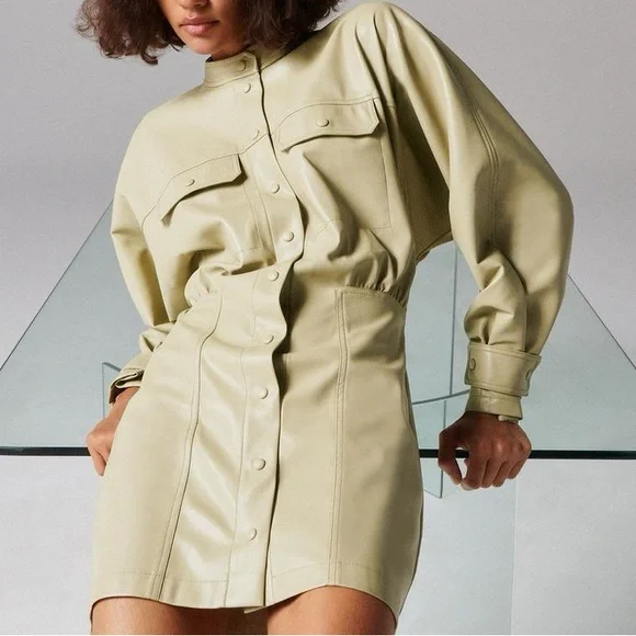 Zara *NWT* Stylish XS vegan leather mini dress - Picture 1 of 6